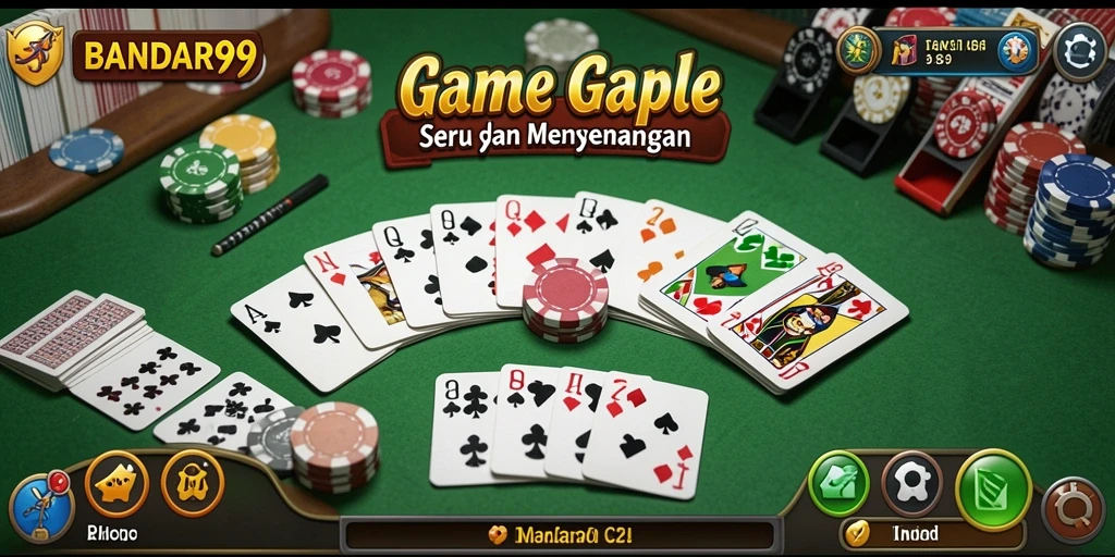 Screenshot gameplay BANDAR99 menampilkan suasana seru permainan Gaple.