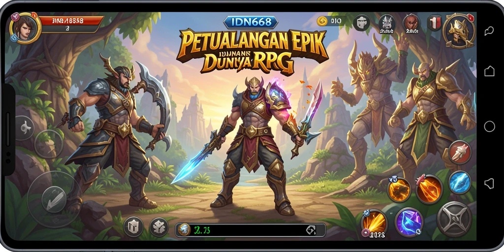 Screenshot utama IDN668 menampilkan momen pertarungan epik dalam gameplay RPG.