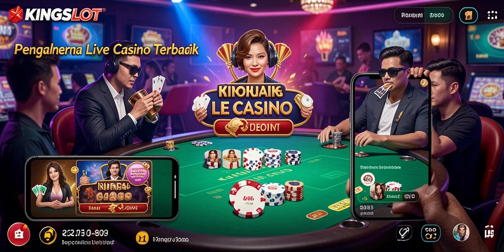 Tampilan gameplay KINGSLOT dengan dealer langsung dan suasana kasino.
