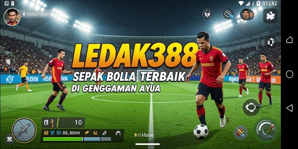Tangkapan layar gameplay LEDAK388 yang menampilkan aksi sepak bola yang mendebarkan.