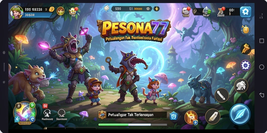 Screenshot PESONA77 menampilkan pemain menjelajahi dunia fantasi yang menakjubkan.
