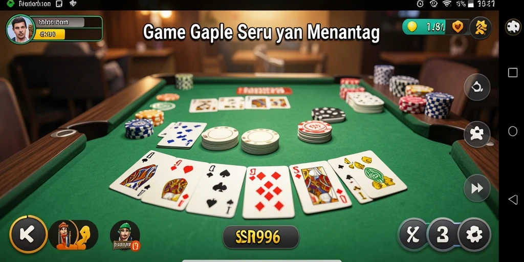 Screenshot SR996 menunjukkan gameplay Gaple yang seru dan interaktif.