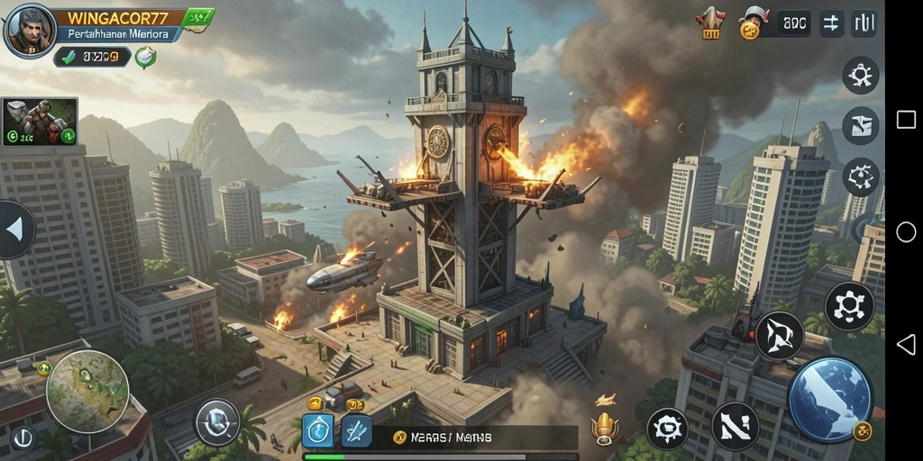 Screenshot gameplay WINGACOR77 menampilkan aksi pertahanan menara yang mendebarkan.